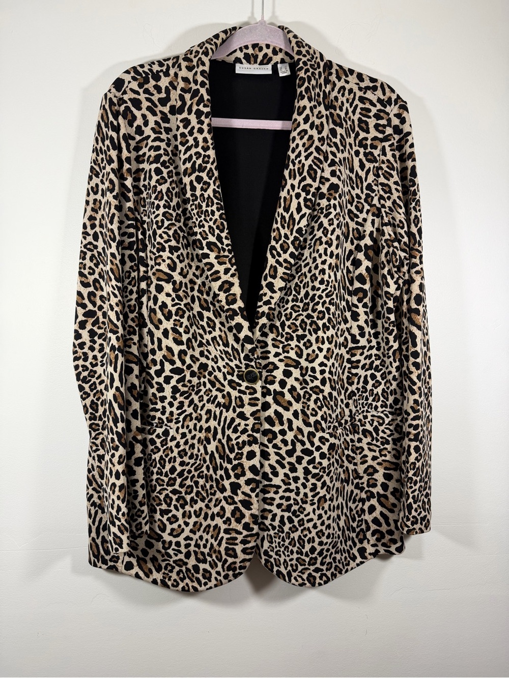 Susan Graver Leopard-Print Single-Button Blazer - Beige/Black/Brown